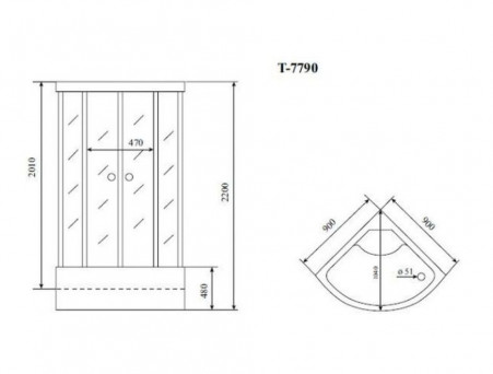 Душевая Кабина «Timo» Lux, Четверть круга 90x90x220 (T-7790)