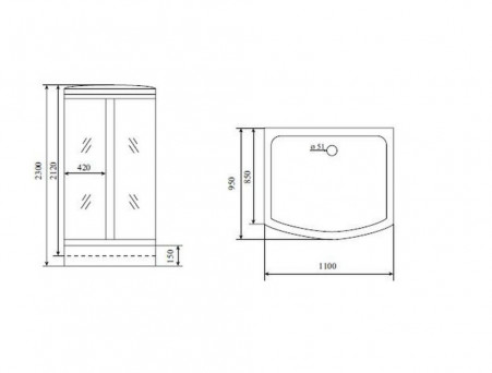 Душевая Кабина «Timo» Lux, Прямоугольная 110x95x230 L/R (TL-1501)