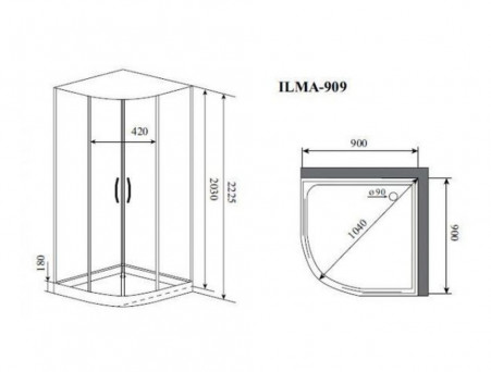 Душевая Кабина «Timo» Premium, Четверть круга 90x90x222 с Крышей (ILMA 909+roof-909)