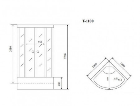Душевая Кабина «Timo» Standart, Четверть круга 100x100x220 (T-1100)
