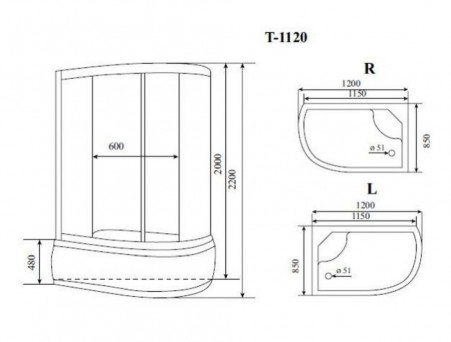 Душевая Кабина «Timo» Standart, Асимметричная 120x85x220 (T-1120 L)