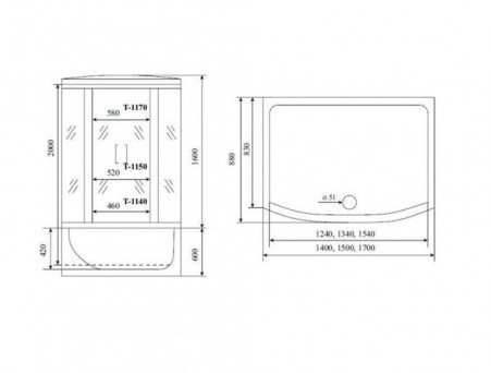 Душевая Кабина «Timo» Standart, Прямоугольная 170x88x220 (T-1170)