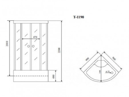 Душевая Кабина «Timo» Standart, Четверть круга 90x90x220 (T-1190)