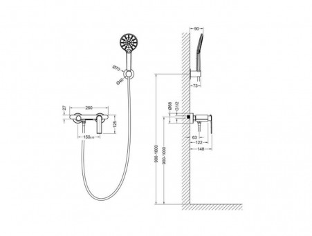 Смеситель «Timo» Anni для Ванны и Душа Черный Матовый (2714/03Y)