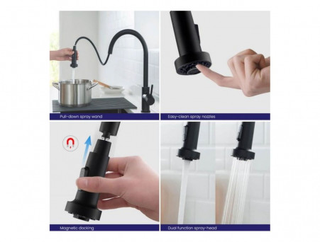 Смеситель «Timo» Saona для Кухни Выдвижной Излив Черный Матовый (2316/03FL)