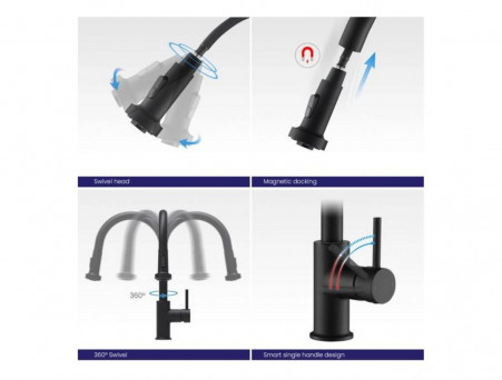 Смеситель «Timo» Saona для Кухни Выдвижной Излив Черный Матовый (2316/03FL)