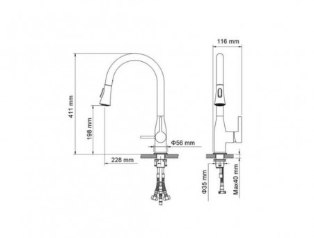 Смеситель «Timo» Saona для Кухни Выдвижной Излив Черный Матовый (2336/03FL)