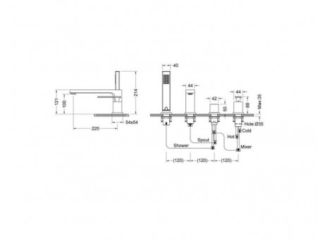 Смеситель на Борт Ванны «Timo» Torne Золото Матовое на 4 Отверстия (4330/17Y)