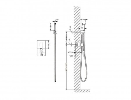 Гигиенический Душ со Смесителем «Timo» Briana Хром Скрытый Монтаж, Квадратный (7189/00SM)