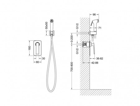 Гигиенический Душ со Смесителем «Timo» Helmi Черный Матовый Скрытый Монтаж, Прямоугольный (4089/03SM)