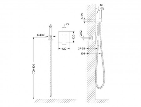 Гигиенический Душ со Смесителем «Timo» Selene Скрытый Монтаж, Квадратный (2089/00SM)