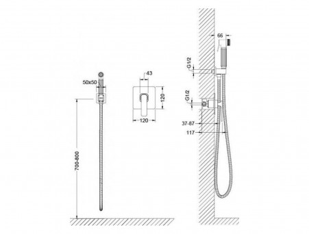 Гигиенический Душ со Смесителем «Timo» Torne Chrome Скрытый Монтаж, Квадратный (4389/00SM)