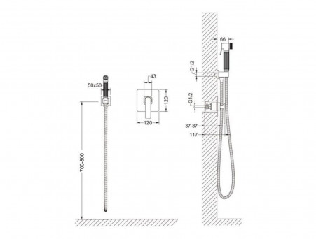 Гигиенический Душ со Смесителем «Timo» Torne Черный Матовый Скрытый Монтаж, Квадратный (4389/03SM)