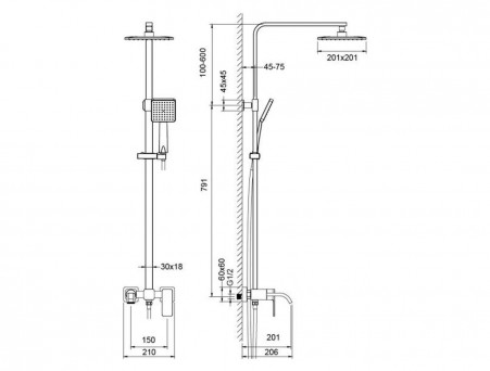 Душевая Стойка «Timo» Selene Черная Матовая с Изливом, Квадратная (SX-1013/03)