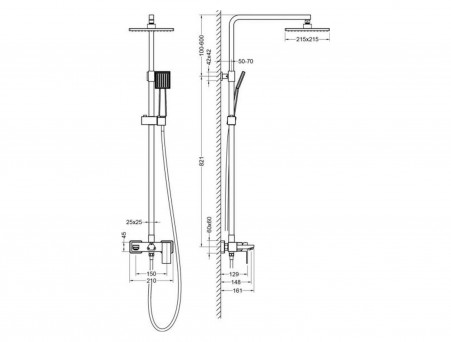 Душевая Стойка «Timo» Selene Черная Матовая с Изливом, Квадратная (SX-1030/03)