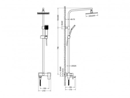 Душевая Стойка «Timo» Selene Черная Матовая с Изливом, Квадратная (SX-2013/03)
