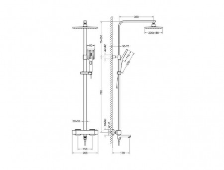 Душевая Стойка «Timo» Tetra-Thermo Черная Матовая с Термостатом и Изливом, Прямоугольная (SX-0169/03)