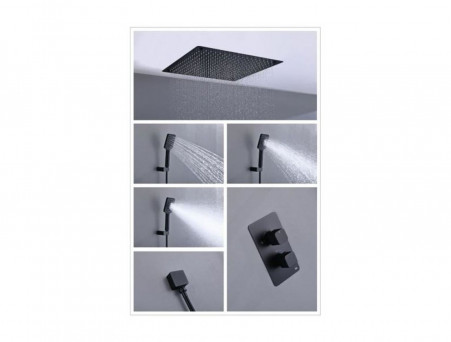 Душевой Комплект «Timo» Petruma Черный Матовый с Термостатом и Изливом, Квадратный (SX-5019/03SM)