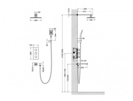 Душевой Комплект «Timo» Petruma Черный Матовый с Термостатом и Изливом, Прямоугольный (SX-5049/03SM)