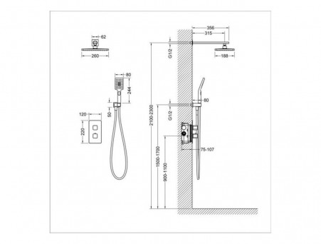 Душевой Комплект «Timo» Petruma Золото Матовое с Термостатом, Квадратный (SX-5059/17SM)