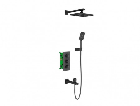Душевой Комплект «Timo» Petruma Черный Матовый с Термостатом и Изливом, Квадратный (SX-5149/03SM)