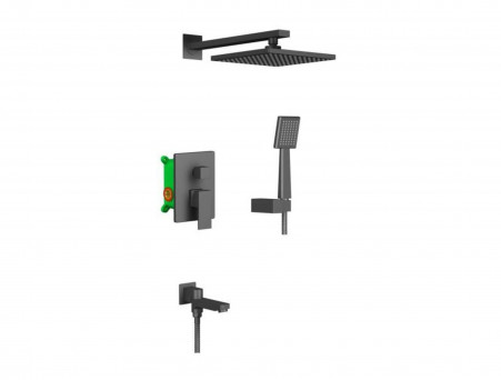 Душевой Комплект «Timo» Selene Черный Матовый с Изливом, Квадратный (SX-3069/03SM)