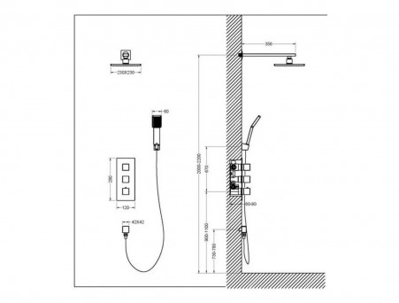 Душевой Комплект «Timo» Tetra-Thermo Черный Матовый с Термостатом, Квадратный (SX-0179/03SM)
