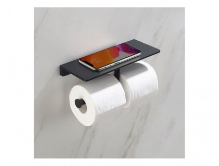 Держатель Туалетной Бумаги «Timo» Selene Черный с Полочкой, Прямоугольный (12045/03)