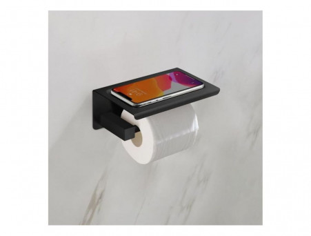 Держатель Туалетной Бумаги «Timo» Selene Черный с Полочкой, Прямоугольный (14044/03)