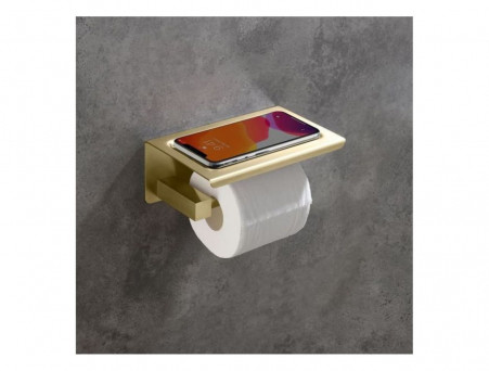 Держатель Туалетной Бумаги «Timo» Selene Золото Матовое с Полочкой, Прямоугольный (17044/17)