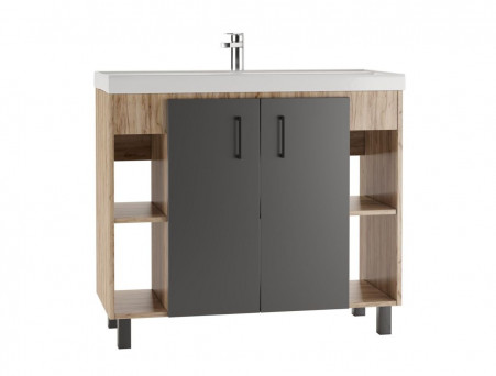 Тумба под Раковину «Домино» Craft Фостер 100, Напольная, Дуб Вотан, Графит (DCr2205T)