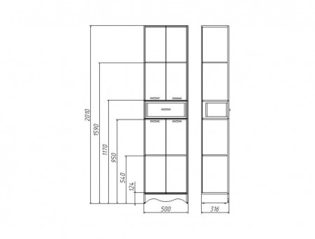 Пенал для Ванной «Домино» 50 Rich, Напольный, Белое Дерево (DR6014P)