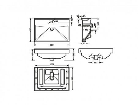 Раковина Накладная «Sanita Luxe» FEST 60, Прямоугольная, Белый (FST60SLWB01)