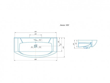 Раковина Накладная «Rosa Kirovit» Элеганс 105, Прямоугольная, Белый (4620008197388)