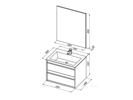 Комплект Мебели для Ванной «Aquanet» Lino 70 Дуб Веллингтон (00271954)