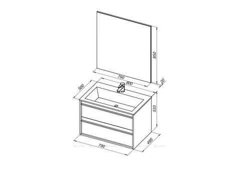 Комплект Мебели для Ванной «Aquanet» Lino 80 Дуб Веллингтон (00271956)