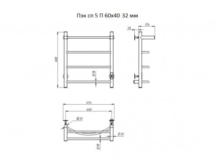 Электрический Полотенцесушитель «Тругор» ПЭК 5 П СП 60x40 с Полкой, Хром (Пэксп5П60х4032)