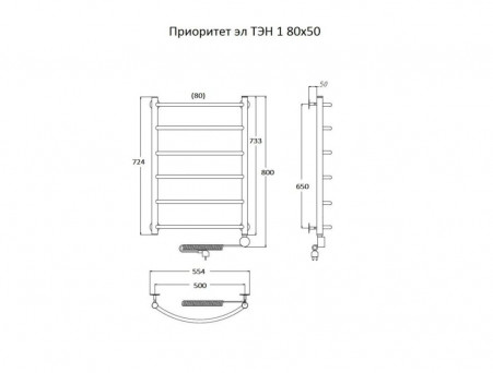 Электрический Полотенцесушитель «Тругор» Приоритет 1 элТЭН 80x50, Хром (Приоритет1/элТЭН8050)