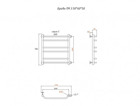 Водяной Полотенцесушитель «Тругор» Браво 3 ПМ 60x50, Хром (Браво3/ПМ506050)