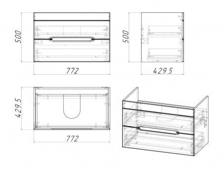 Тумба под Раковину «Домино» Malta B2 Maria 80, Подвесная, 2 Ящика (DM4501T)