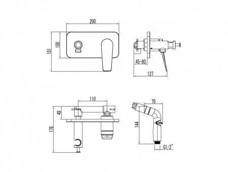 Смеситель с Гигиеническим Душем «Lemark» Bronx, Встраиваемый, Чёрный (LM3720BL)