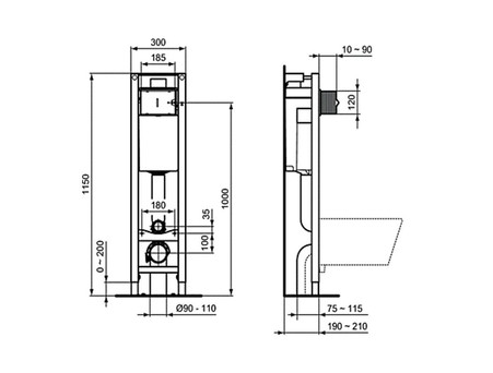Комплект «Ideal Standard» Инсталляция ProSys Eco Frame M, Унитаз Connect, Сиденье и Кнопка