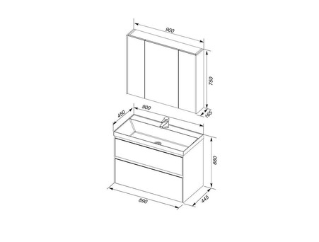 Комплект Мебели для Ванной «Aquanet» Гласс 90 Белый (00240467)