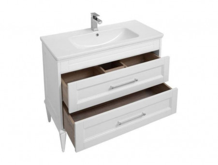 Тумба с Раковиной «Aquanet» Бостон М 100, Белая, Раковина Лит. Мрамор (209678+256639)