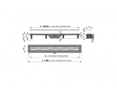 Душевой лоток «AlcaPlast» Simple APZ8-550 с Дизайн-Решеткой (AG100101550)
