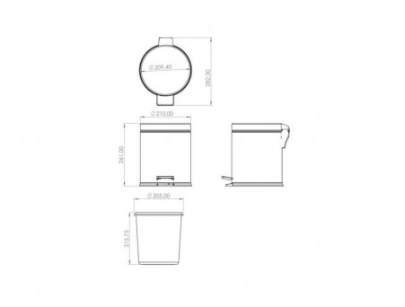 Мусорное Ведро «Berges» с Педалью, 123001, Черное Матовое 5л (123001)
