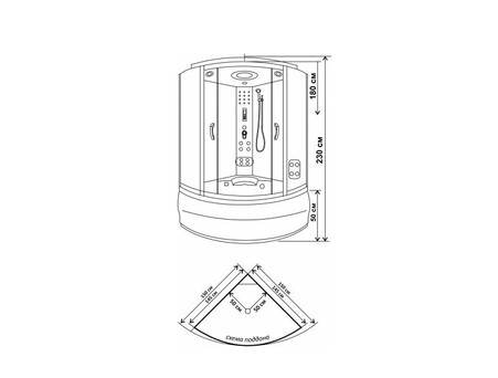 Душевая Кабина «Водный Мир» Высокий Поддон, Черный, 150x150x220 (ВМ-8851)