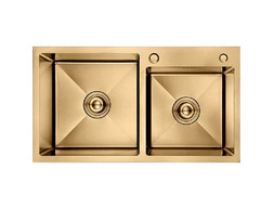 Мойка для Кухни «Aflorn» Premium, 2 Чаши, Золотой Сатин, Прямоугольная, 78x43x22 (AF97843W-D)