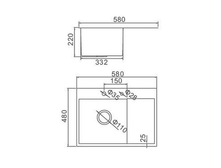 Мойка для Кухни «Aflorn» Графит, Прямоугольная, 58x48x22 (AF95848F-R)