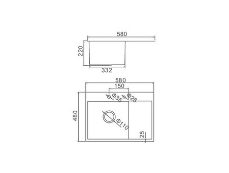 Мойка для Кухни «Aflorn» Premium, Сатин, Прямоугольная, 58x48x22 (AF95848-L)